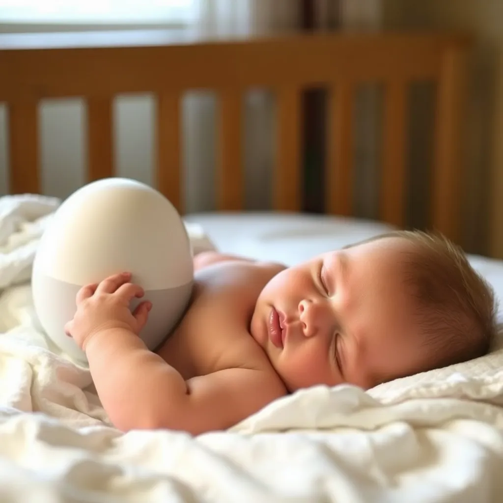 A white noise machine can help mask sudden noises and create a womb-like atmosphere. The National Library of Medicine reports that white noise can significantly reduce the time it takes for babies to fall asleep.