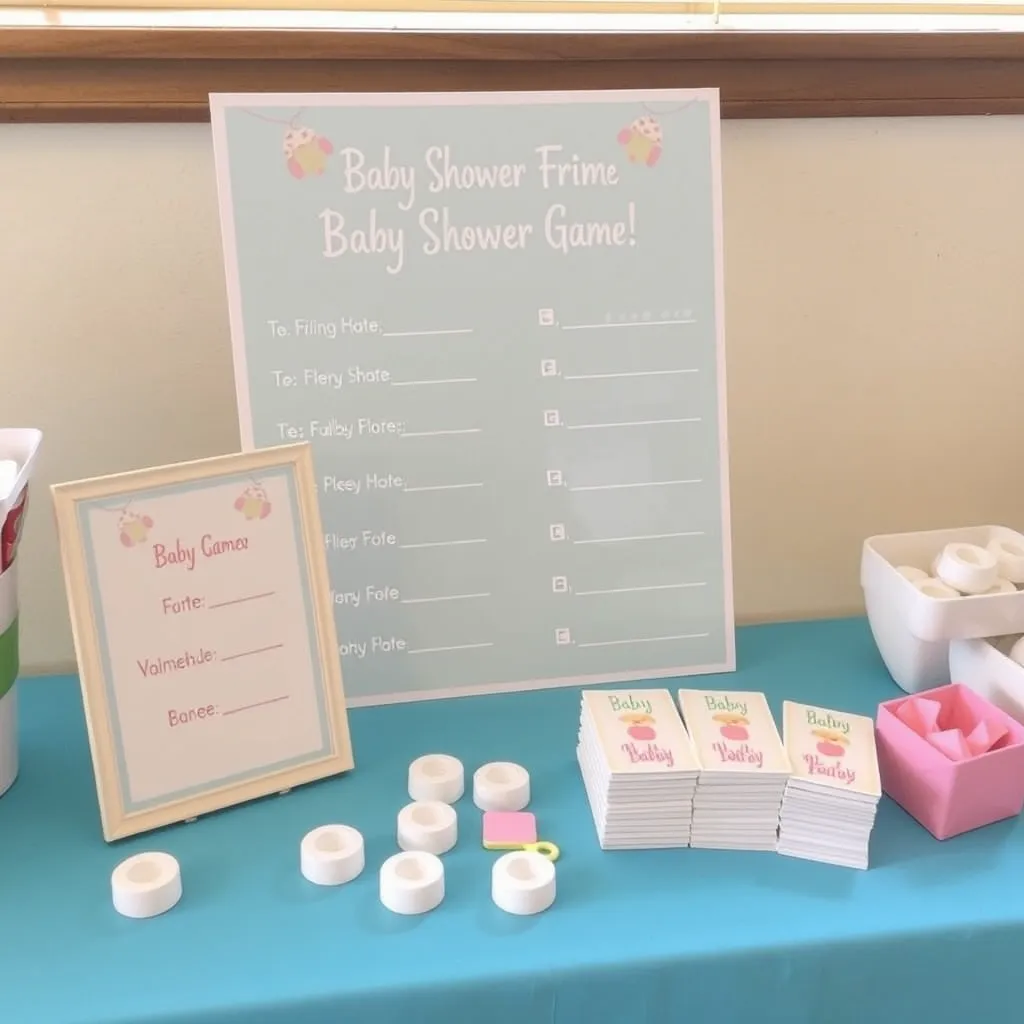 a table with a sign and cards Guess the Baby Food