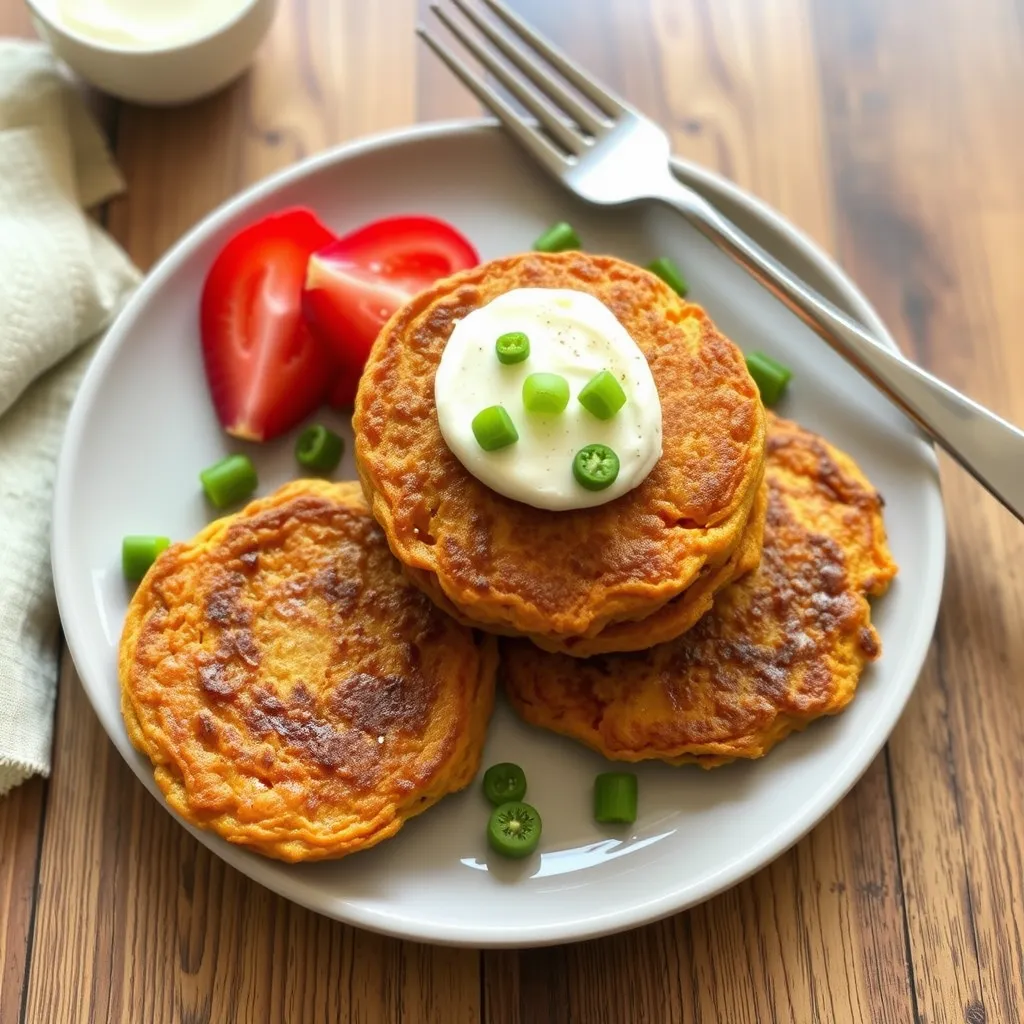 a plate of food with a fork and a knife, baby pancake recipes