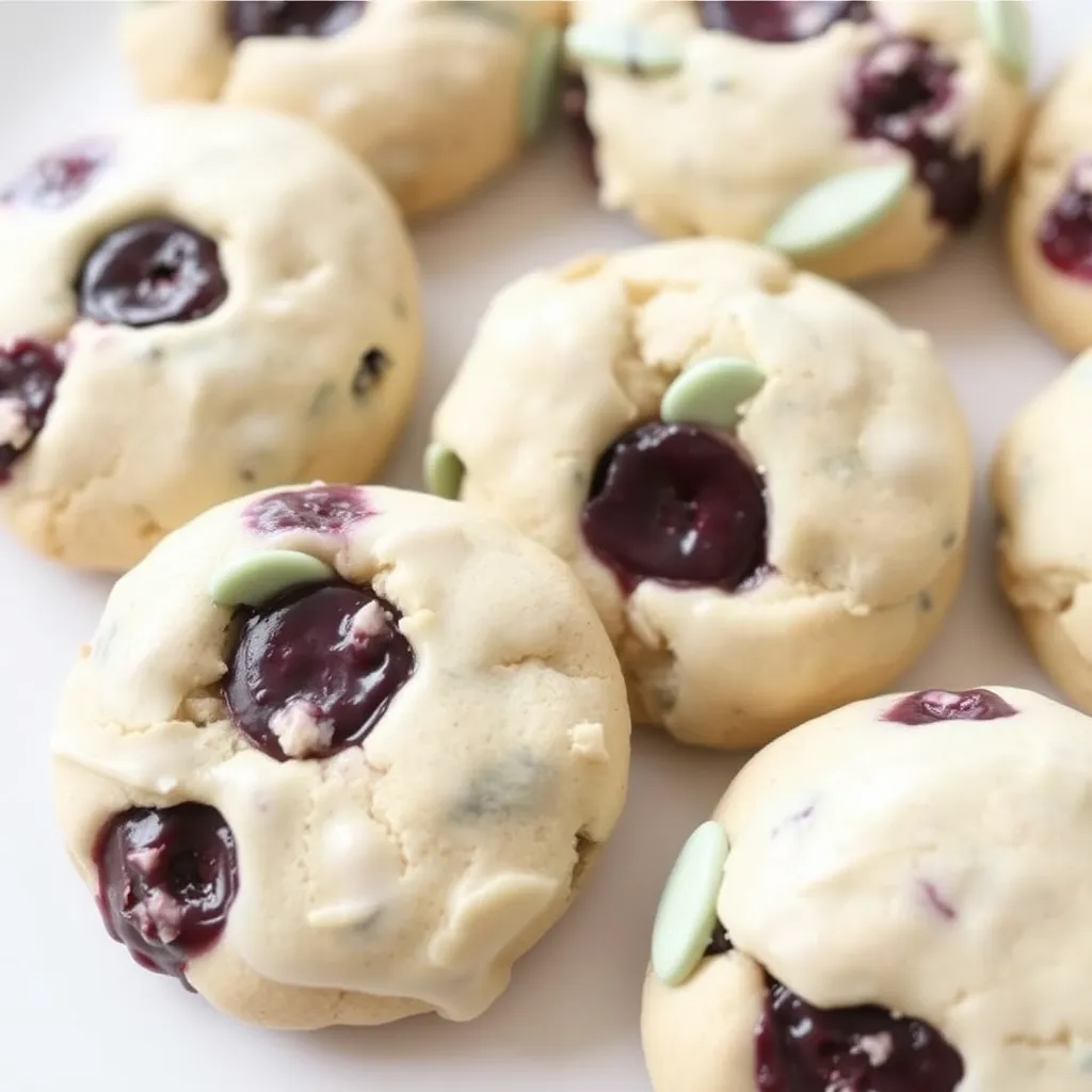 a group of cookies with a cherry in the center, Blueberry Banana Baby Cookies