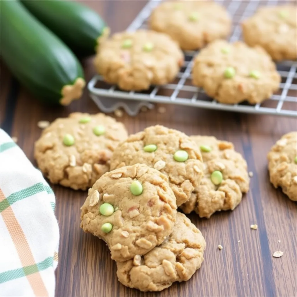 a group of cookies next to zucchini, Zucchini Oat Baby Cookies