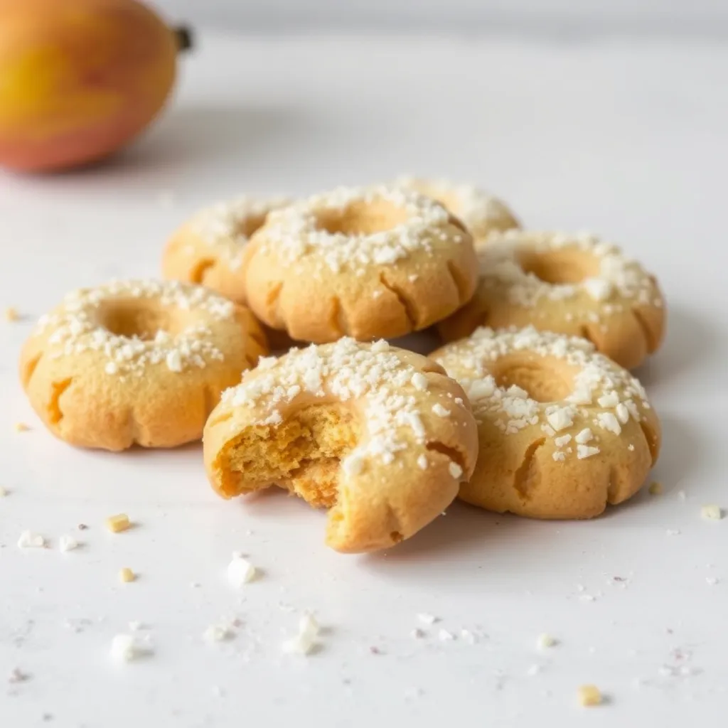 a group of cookies with a bite taken out of it, Mango Coconut Baby Cookies