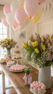 Tiny Tulip pink and yellow spring baby shower decor inspiration