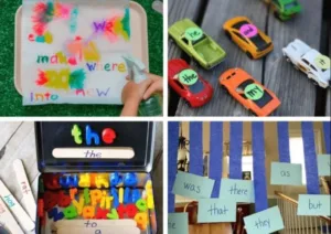 Children playing fun games to learn sight words in an interactive classroom setting.
