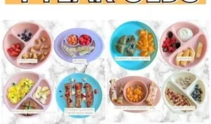 Healthy meal ideas for toddlers aged 12 months with colorful dishes