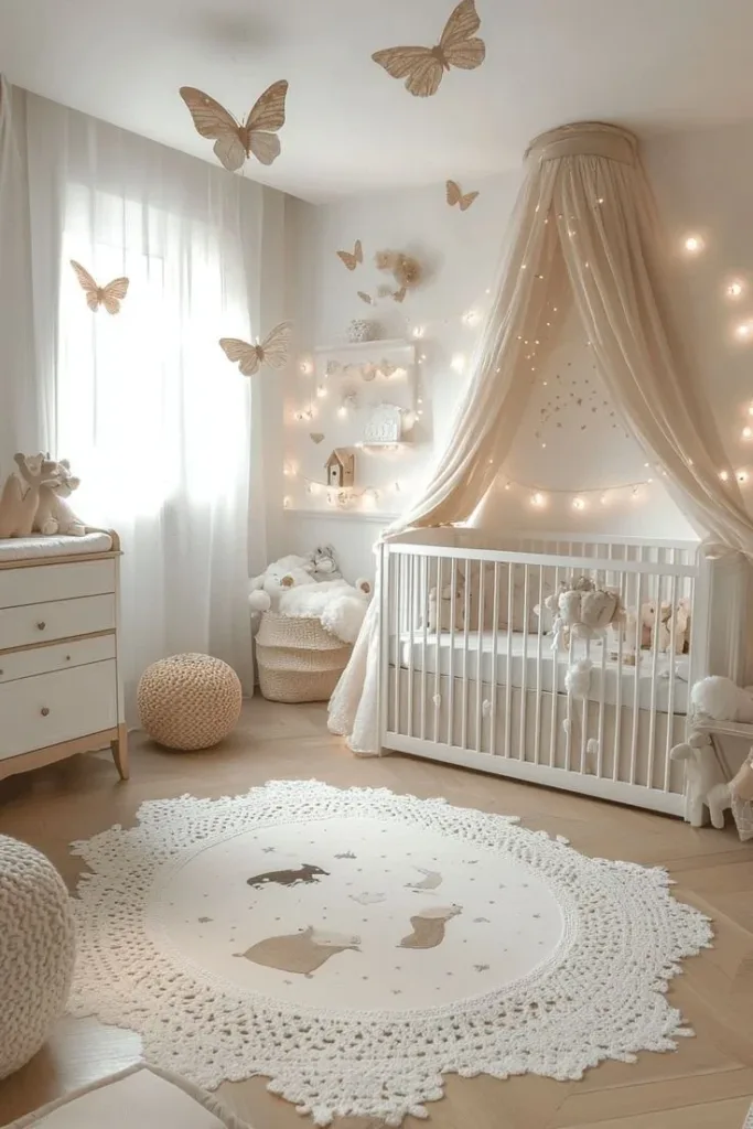 Boho nursery decor featuring soft textiles and playful accents for a peaceful baby room.