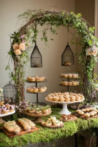 Spring baby shower themes for girls with floral decorations and pastel colors.