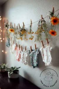 Wildflower baby shower theme balloon arch ideas for easy DIY decorations.