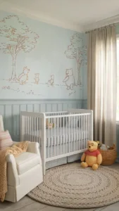 Serene blue nursery design featuring calming decor and magical elements.