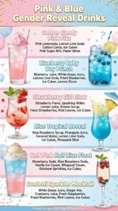 Colorful pink and blue gender reveal drinks for a celebratory event.