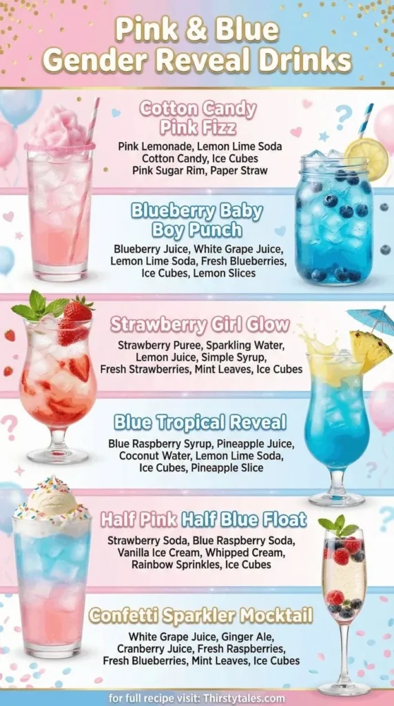Colorful pink and blue gender reveal drinks for a celebratory event.