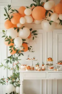 Adorable orange baby shower theme ideas with centerpieces, food, and decor.