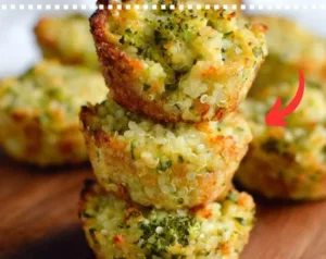 Cheesy broccoli quinoa bites for babies, toddlers, and kids on a plate