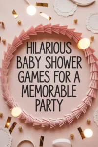 Participants enjoying co-ed baby shower games at a lively celebration.