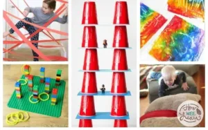 Kids enjoying fun rainy day activities indoors with games and crafts.