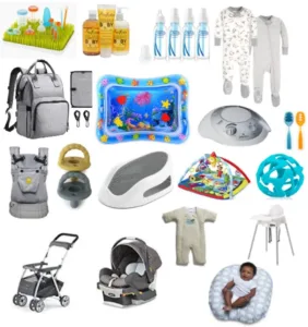 List of 21 essential baby items to buy before birth for new parents.