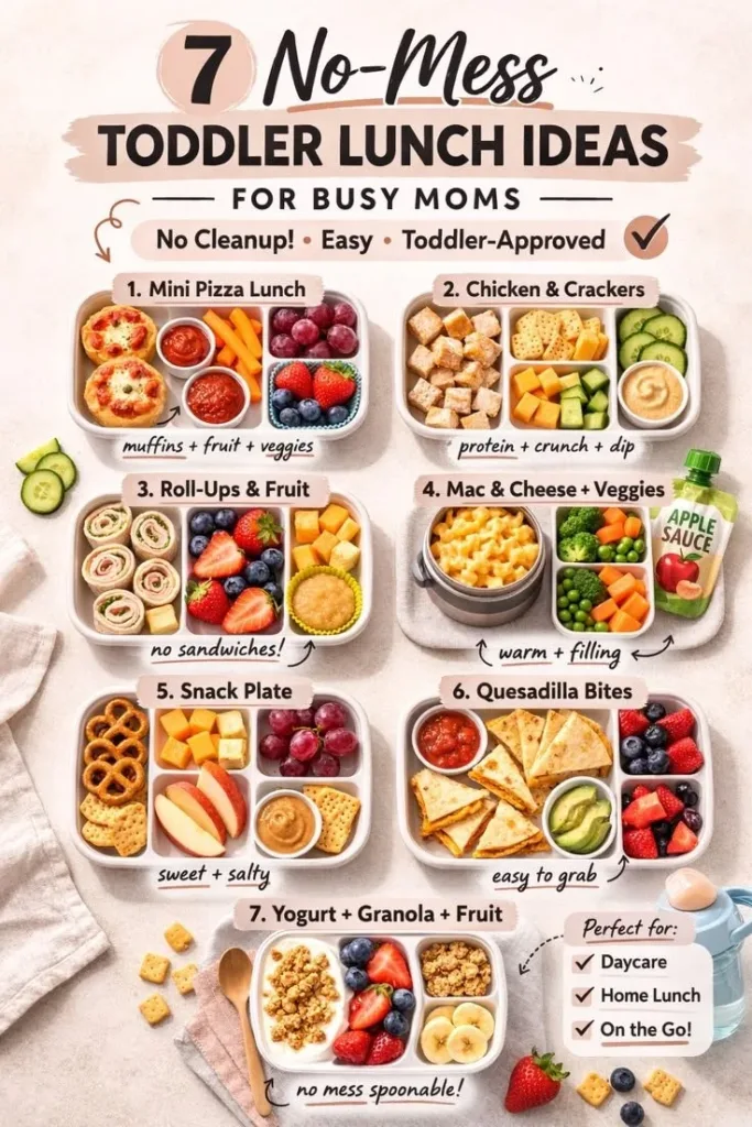 No-mess toddler lunch ideas for busy moms with quick meal options.