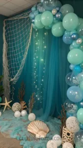 Blue and green themed baby shower decorations and ideas for celebrations.