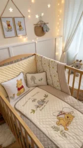 Cozy Winnie the Pooh nursery design with soft colors and adorable decor
