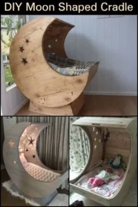 Cozy moon shaped cradle designed for infants, showcasing craftsmanship and comfort.