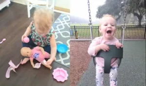 A toddler engaged in creative play activities for 18 month olds.