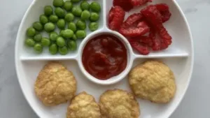 Plate of easy 3 ingredient chicken nuggets for kids