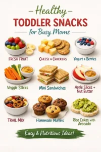 Healthy toddler snacks for busy moms, easy and nutritious options for children.