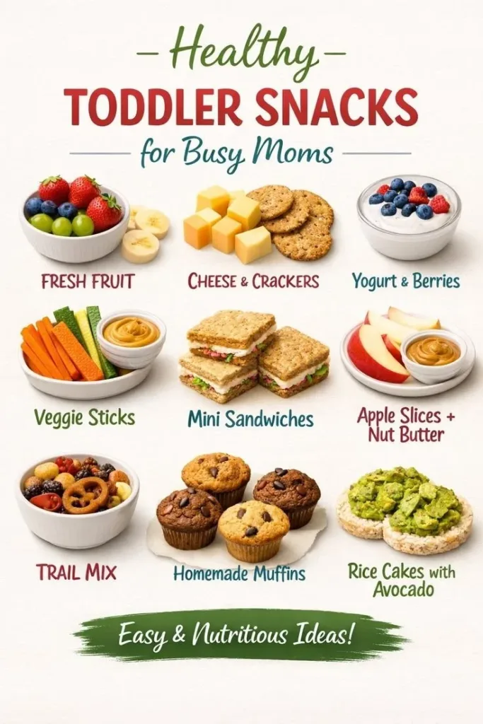 Healthy toddler snacks for busy moms, easy and nutritious options for children.