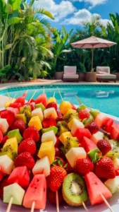 Colorful finger foods and snacks for a kids' pool party