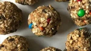 No-bake M&M and chocolate chip lactation bites for nursing mothers