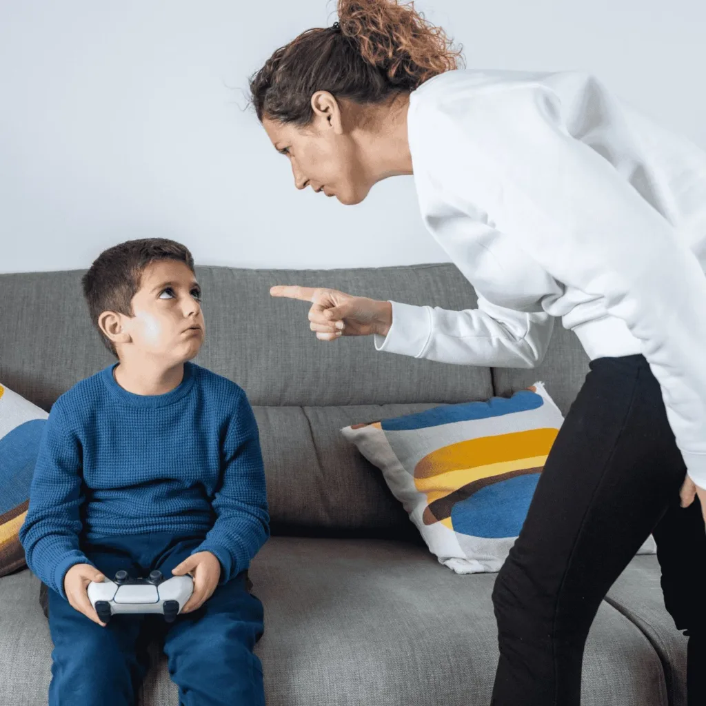 Moms celebrating calm parenting techniques with children at home