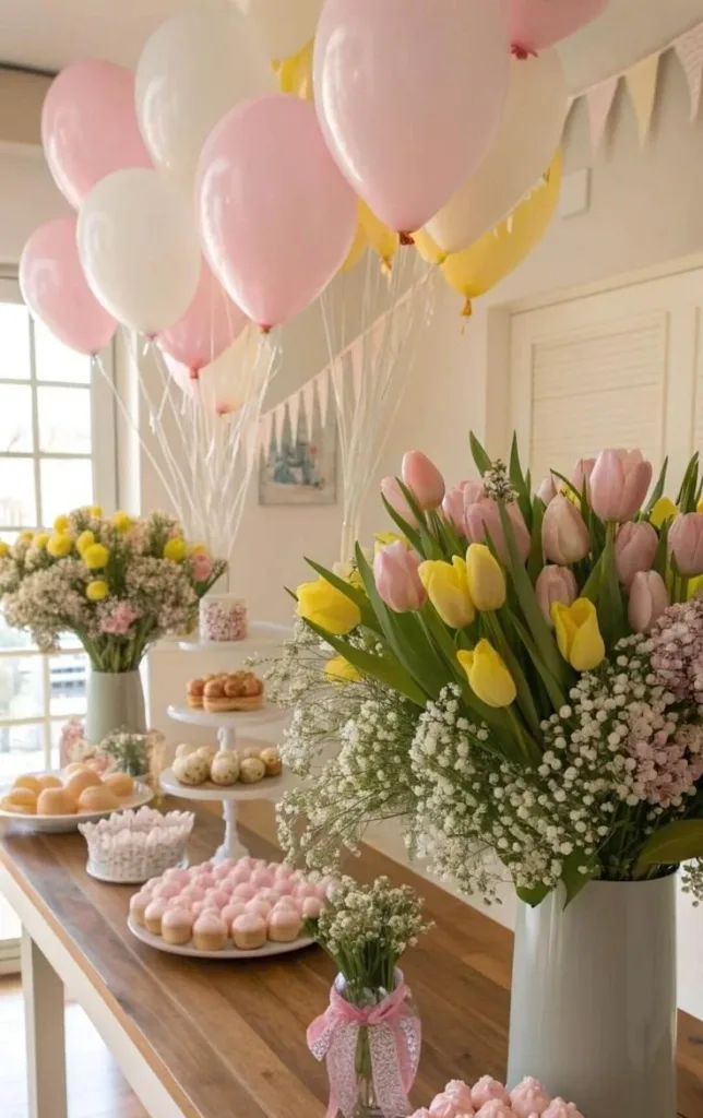 Tiny Tulip themed baby shower in pink and yellow decorations