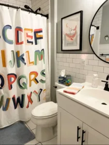 Bright and playful toddler bathroom design featuring fun decor and colors.