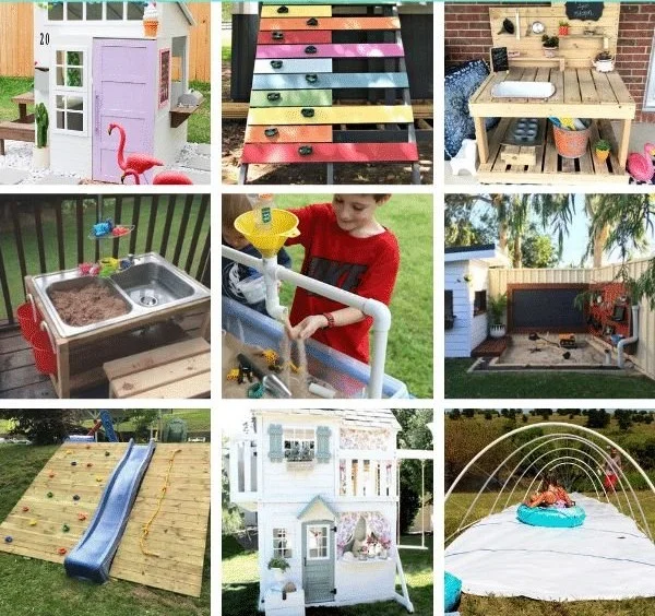 Kids enjoying various DIY backyard ideas in a playful outdoor setting