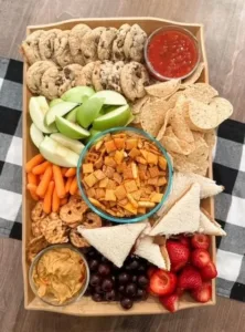 Colorful after school snack board ideas with various healthy and fun snacks