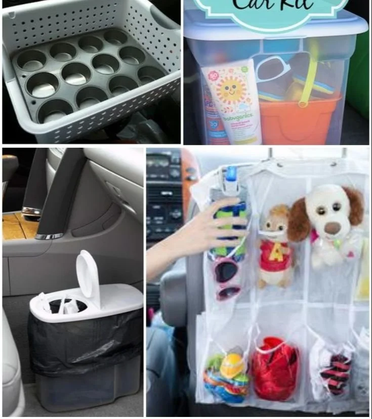 Moms using car hacks for easier and stress-free rides with kids.