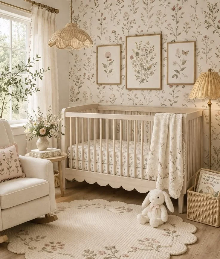 Cozy cottage garden nursery design ideas for a baby girl