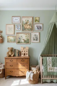 Cozy storybook nursery wall art set for a baby boy's room decoration.