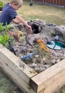 Children enjoying Dino Dig Activities for sensory play in the backyard.