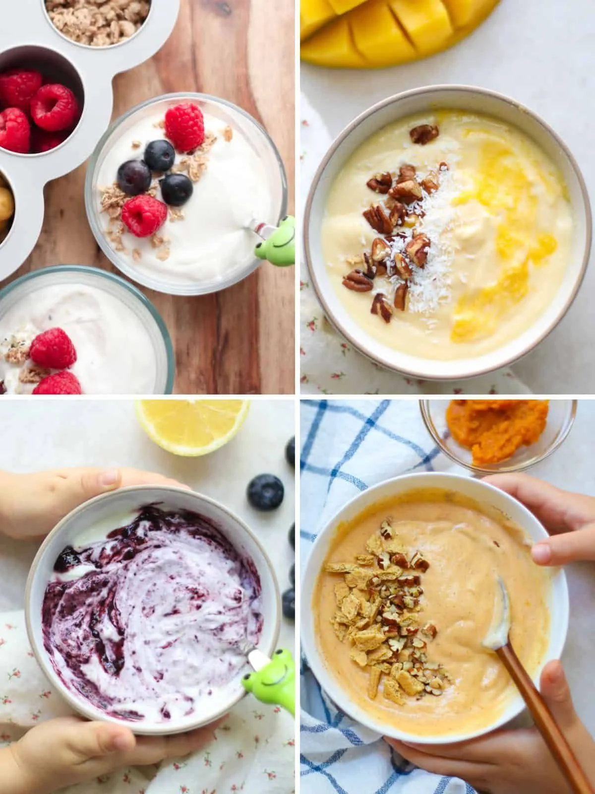 Homemade flavored yogurt with fruits for kids' snack time