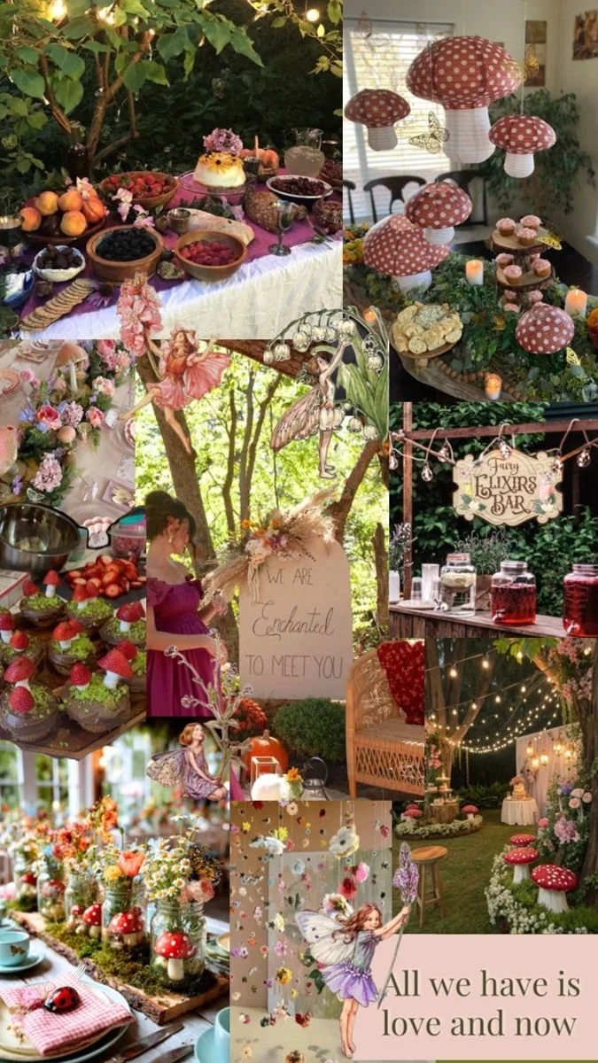 Fairy baby shower vision board with enchanting theme decorations and ideas