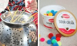 A parent engaging in fun toddler activities at home with their child.