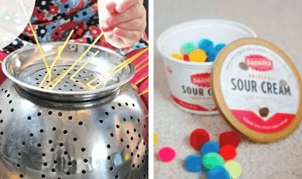 A parent engaging in fun toddler activities at home with their child.