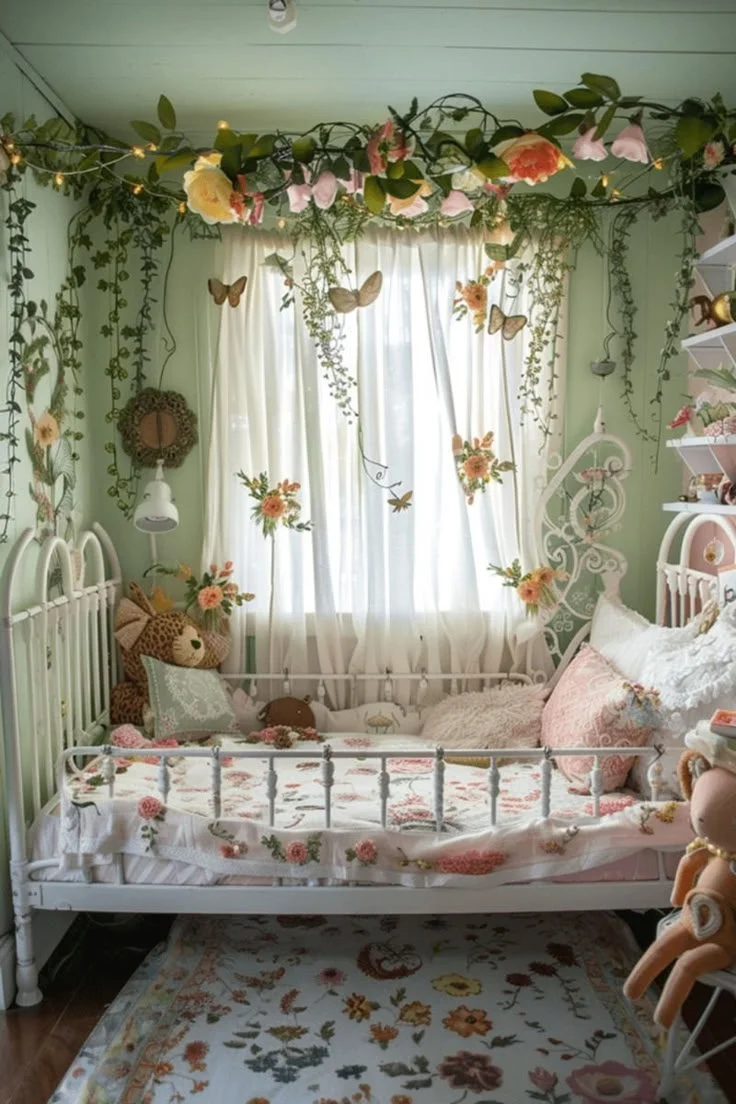 Cozy Boho bedroom for toddler girls with playful decor and vibrant colors.