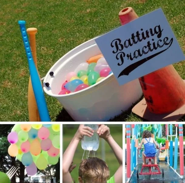 Kids enjoying fun DIY outdoor water games in a backyard setting