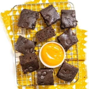 Delicious kid-friendly sweet potato brownies on a wooden table
