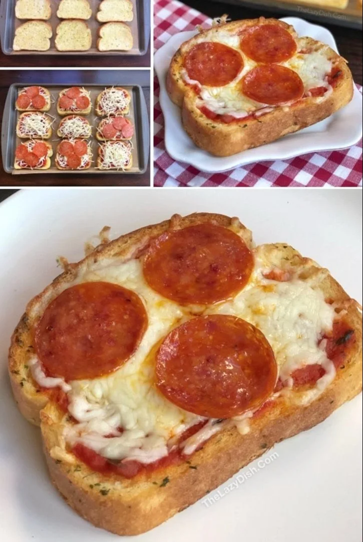 Delicious quick garlic toast pizzas ready to be served for dinner
