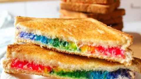 Delicious rainbow grilled cheese sandwich with vibrant colors for kids' lunch