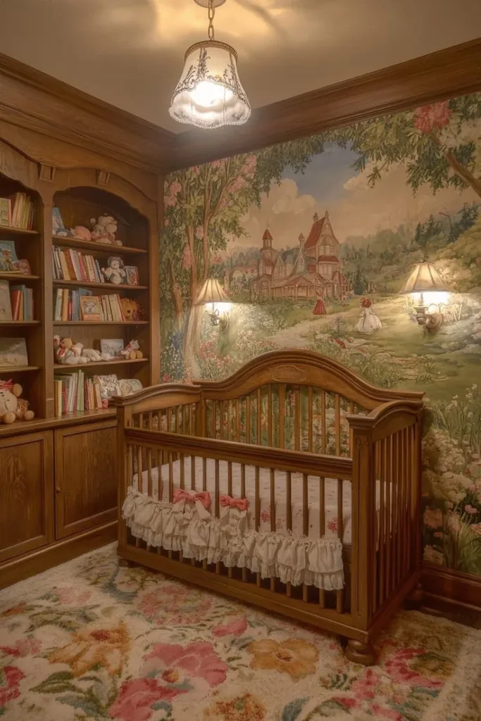 Cozy rustic nursery with vintage decor elements and warm colors