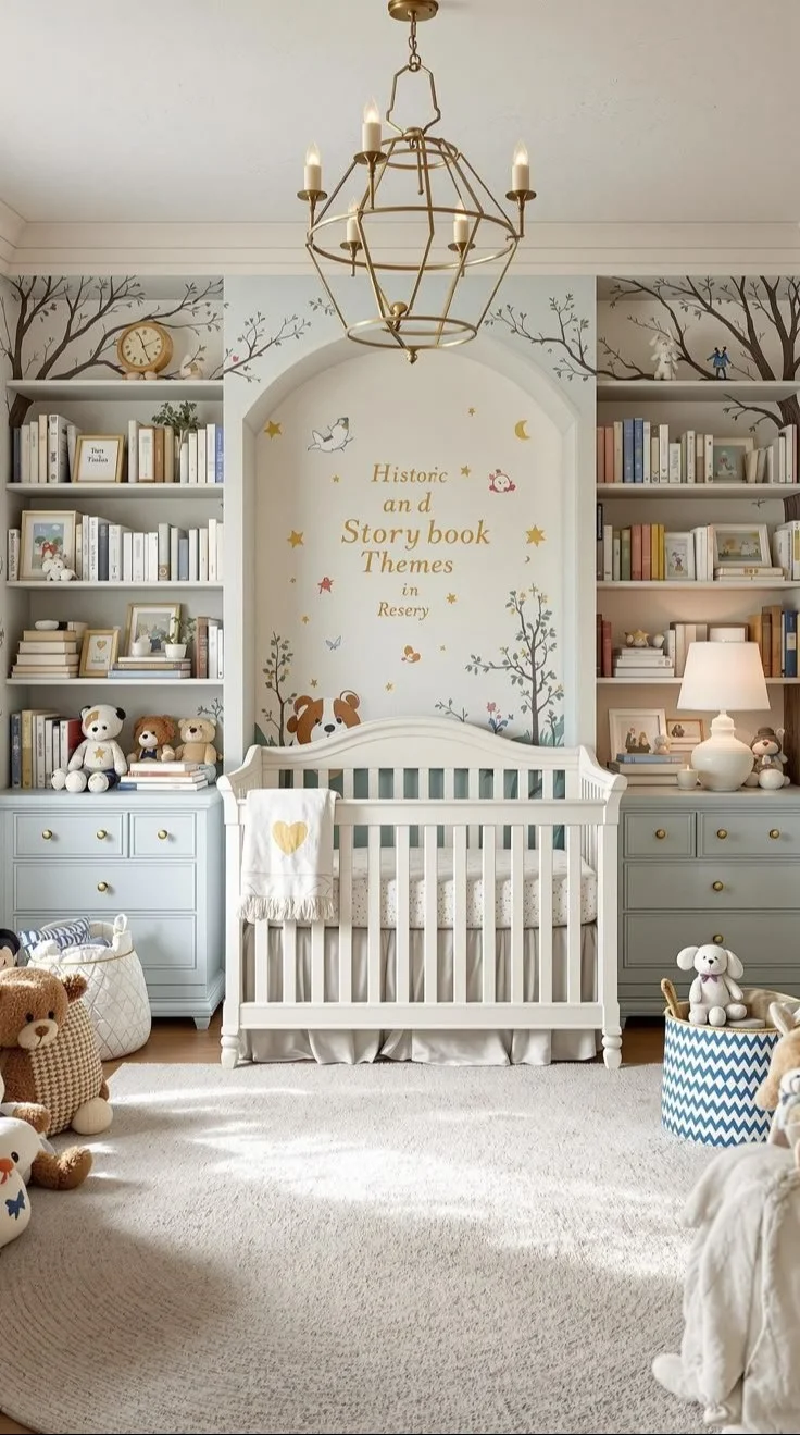 Cozy vintage nursery featuring a stunning antique crib